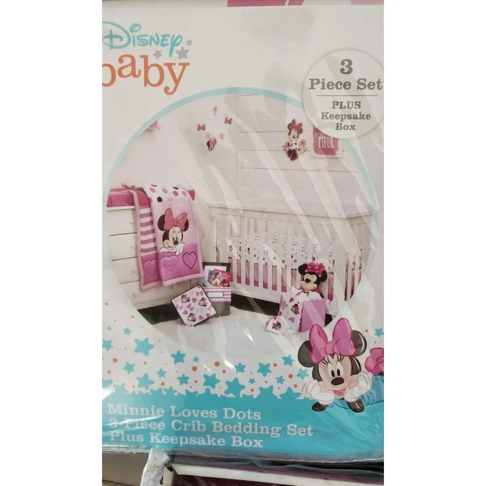 Disney Baby Minnie Mouse 3 pc Crib Bedding Set Pink Nursery  Sheet Keepsake Box‎